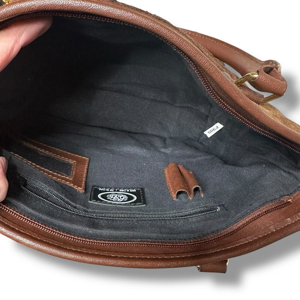 Elegant Patchwork Suede Tote - Brown - image 8